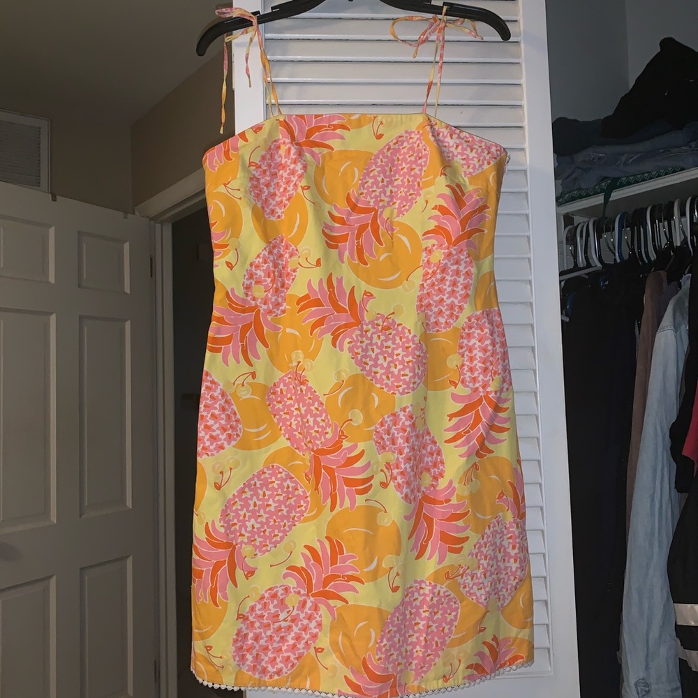 Lily Pulitzer White Tag pineapple tie strap dress